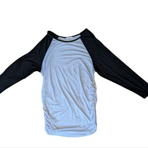 Plus Size Maternity Black and White Long‎ Sleeve Top With Ruching